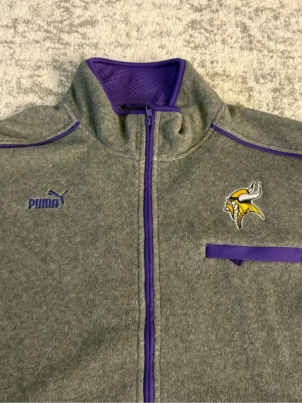 Men’s XL Puma Minnesota Vikings Grey & Purple Full Zip Vest